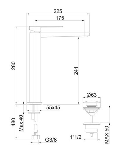 Sapho Latus magasított mosdó csaptelep matt fekete 