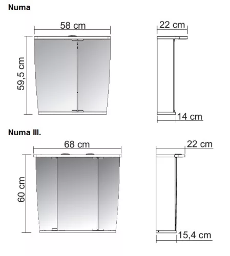 Numa LED 58 cm tükrösszekrény 