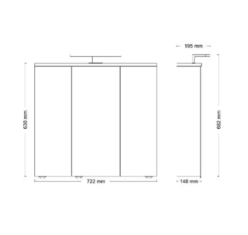 Arda 73 cm tükrösszekrény LED világítással méretei