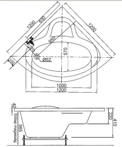 Ida 120x120 akril sarok kád méretei