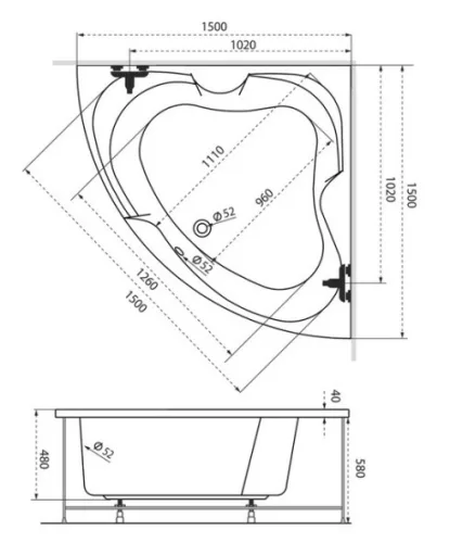 Melody 150x150 sarok akrilkád méretei