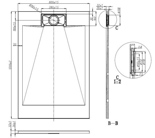 Sanotechnik SMC 120x80 cm méretre vágható zuhanytálca fekete