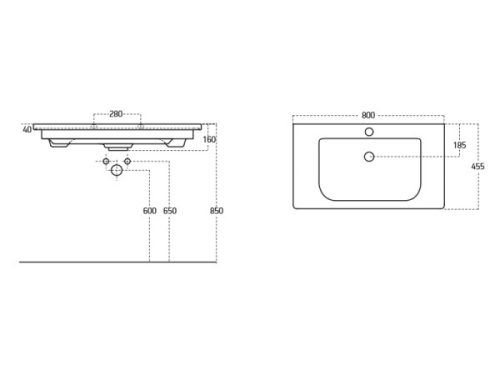 Soft 80x47 cm beépíthető mosdó méretei