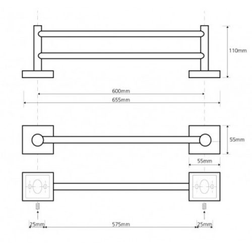Sapho BEMETA Beta 65 cm dupla törölközőtartó 