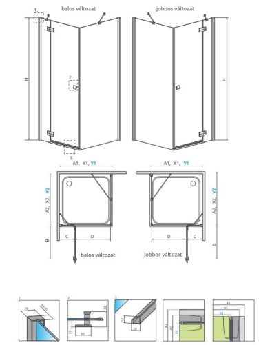 Torrenta KDJ 100x80 szögletes nyílóajtós zuhanykabin méretek