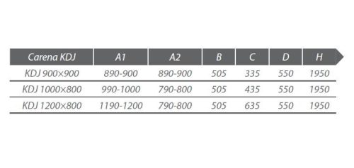 Carena KDJ 90 szögletes nyílóajtós zuhanykabin méretek