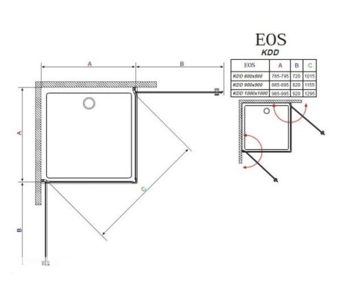EOS KDD 80x80 szögletes, nyíló ajtós zuhanykabin méretei