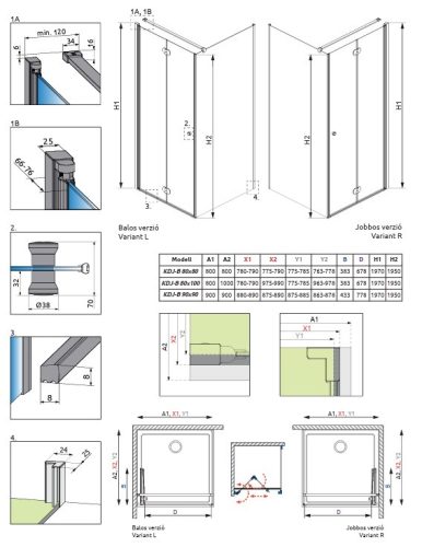 Radaway EOS KDJ-B 80x100 szögletes, nyíló ajtós zuhanykabin