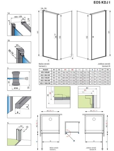 Radaway EOS KDJ I. 90x100 szögletes, nyíló ajtós zuhanykabin