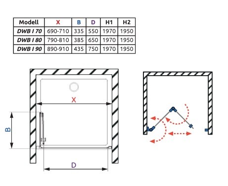 EOS DWB 90 nyíló ajtós zuhanyajtó méretei