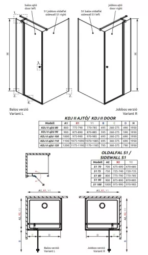 Radaway EOS KDJ II. 90x100 szögletes, nyíló ajtós zuhanykabin