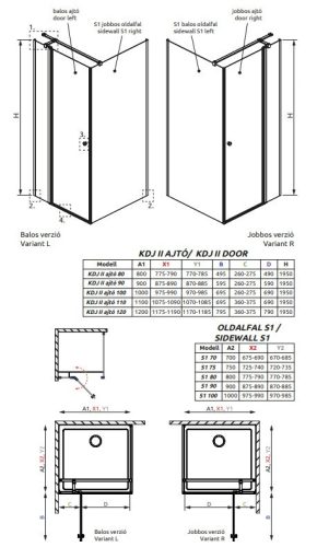 Radaway EOS KDJ II. 100x90 szögletes, nyíló ajtós zuhanykabin
