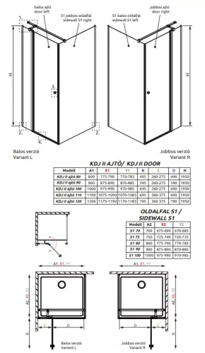 Radaway EOS KDJ II. 100x90 szögletes, nyíló ajtós zuhanykabin