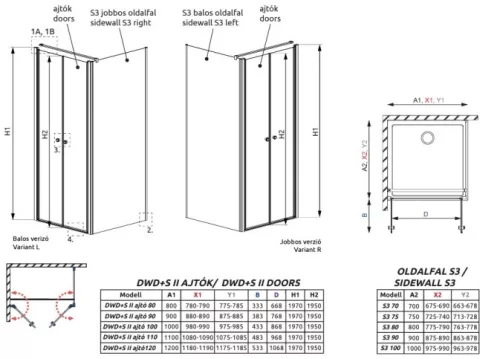 Radaway EOS DWD S II. + S3. 90x90 nyílóajtós zuhanykabin