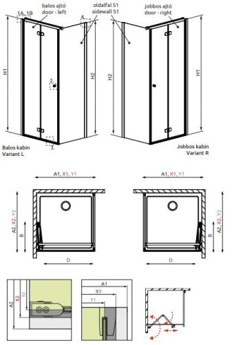 Fuenta New KDJ B 80x80 cm csuklóajtós zuhanykabin méretei