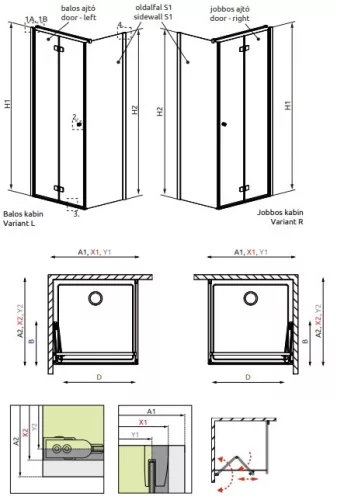 Fuenta New KDJ B 80x80 cm csuklóajtós zuhanykabin méretei