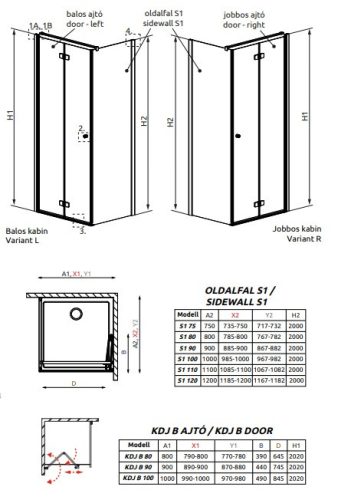 Radaway Fuenta KDJ-B 90x100 szögletes, nyíló ajtós zuhanykabin