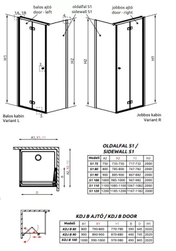 Radaway Fuenta KDJ-B 90x100 szögletes, nyíló ajtós zuhanykabin