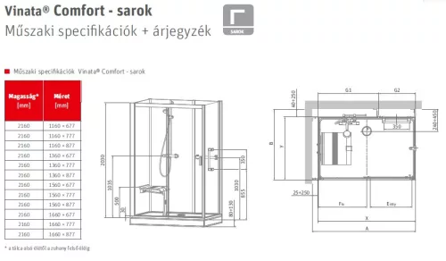 Roltechnik Vinata Comfort 1560x677  4 oldalú hátfalas komplett zuhanykabin sarokba
