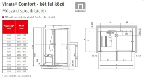 Roltechnik Vinata Comfort 1560x777  4 oldalú hátfalas komplett zuhanykabin két fal közé