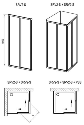 SRV2-S 80 szögletes zuhanykabin méretek