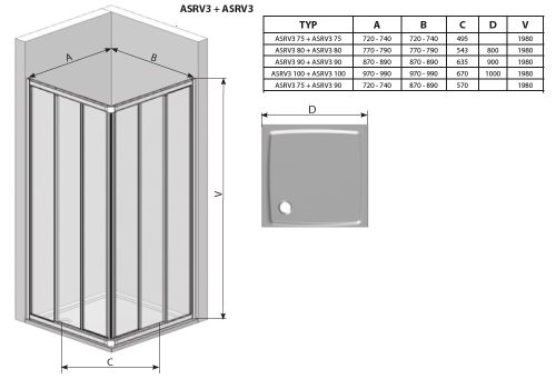 Ravak ASRV3 - 90 szögletes zuhanykabin
