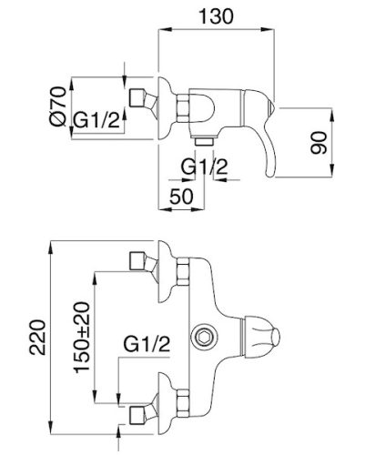 Lem zuhany csaptelep 1938, króm méretei