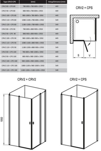Ravak Chrome CRV2+CPS 80X80 szögletes zuhanykabin
