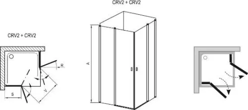 CRV2-90 szögletes, nyílóajtós zuhanykabin méretei