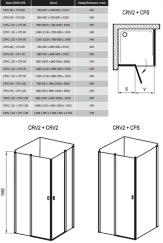 Ravak Chrome CRV2+CPS 100X80 szögletes zuhanykabin