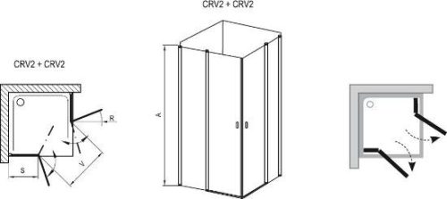 CRV2-120 szögletes, nyílóajtós zuhanykabin méretei