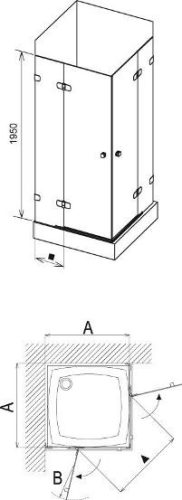 BSRV4-90 szögletes, nyílóajtós zuhanykabin + B-set méretei