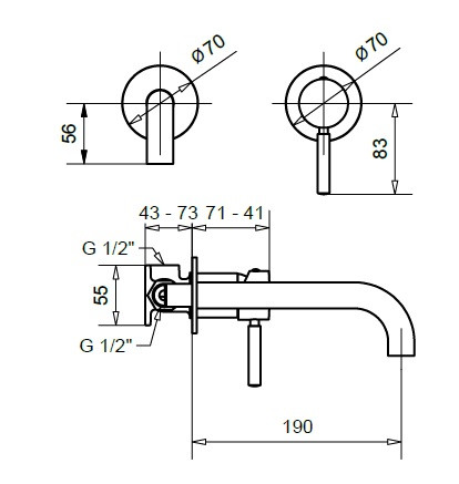 Kobuk fali mosdó csaptelep 2245, króm méretei