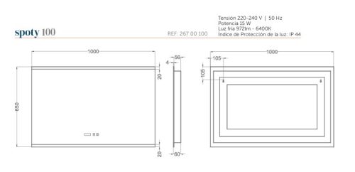 Spoty 100x65 cm LED tükör zene lejátszóval és órával