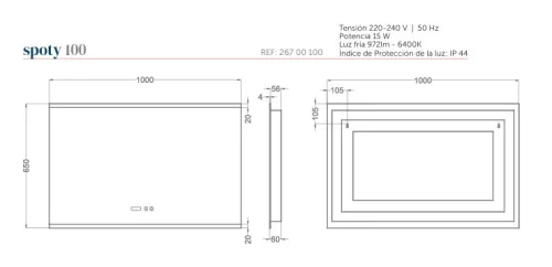 Spoty 100x65 cm LED tükör zene lejátszóval és órával