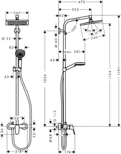 Crometta E 240 1 jet Showerpipe csapteleppel