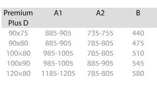Premium Plus D 100x90 szögletes zuhanykabin méretek