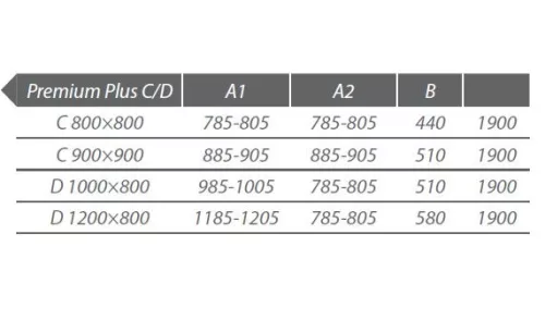 Premium Plus C 90x90 szögletes zuhanykabin méretei