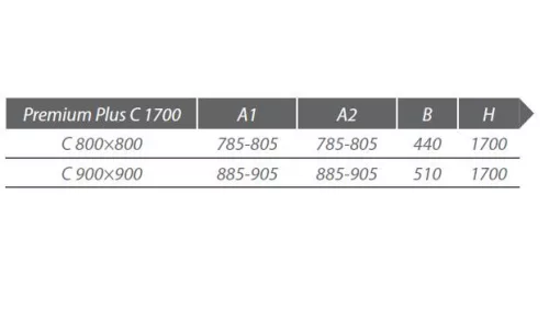 Premium Plus C1700 80x80 szögletes zuhanykabin méretek