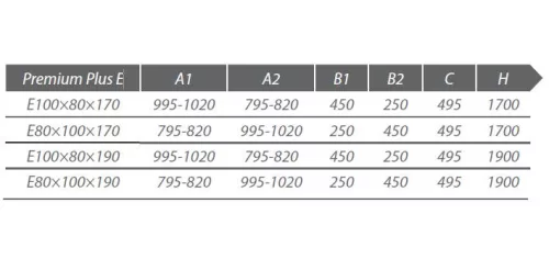 Premium Plus E1700 100x80 íves zuhanykabin méretek