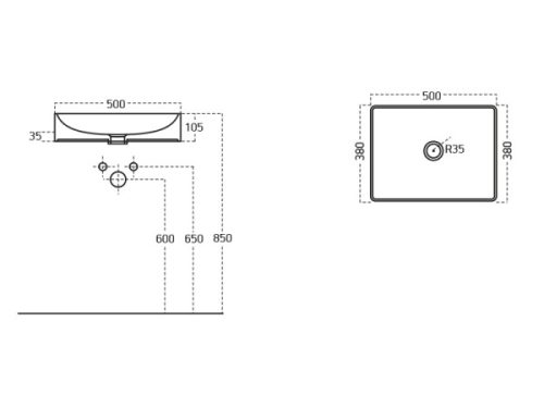 Top Counter 50x38 cm mosdó méretei