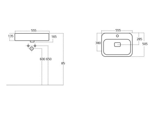 Top Counter 55x50 cm mosdó méretei