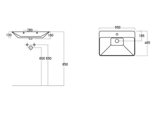Top Counter 65x46 cm mosdó 3066 méretei