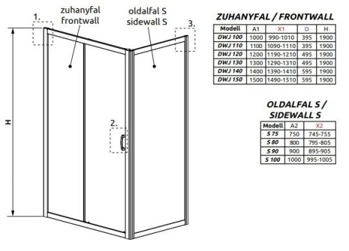 Premium Plus DWJ+S 110x90 tolóajtós zuhanykabin méretei