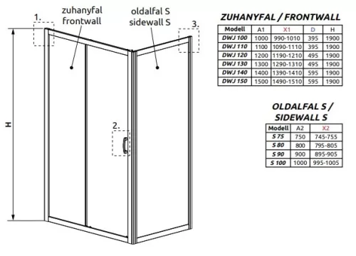Premium Plus DWJ+S 110x90 tolóajtós zuhanykabin méretei