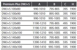 Premium Plus DWJ+S 140x90 tolóajtós zuhanykabin méretek