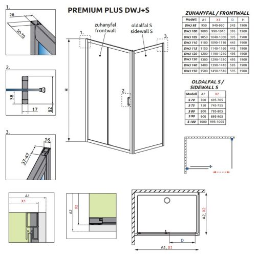 Radaway Premium Plus DWJ+S 150x80 tolóajtós zuhanykabin
