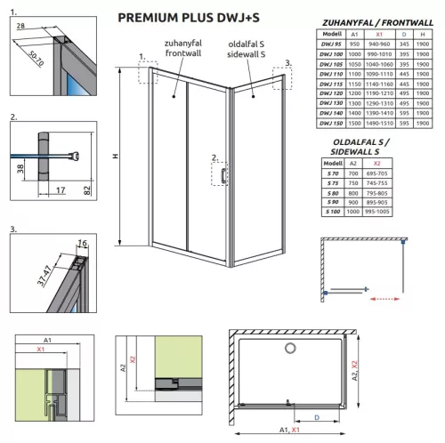 Radaway Premium Plus DWJ+S 150x80 tolóajtós zuhanykabin