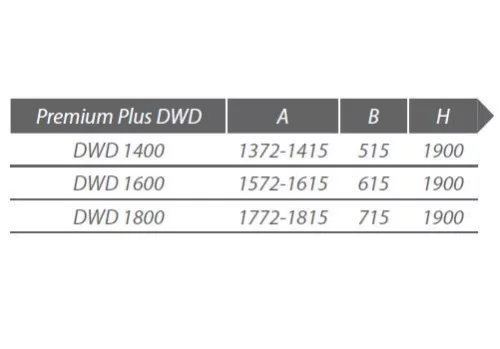 Premium Plus DWD 140 tolóajtós zuhanyajtó méretei