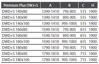 Premium Plus DWD+S 160x80 tolóajtós zuhanykabin méretei